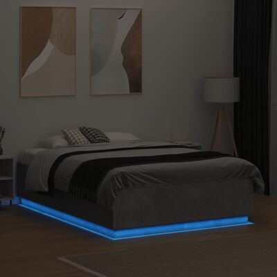 vidaXL Cadre de lit avec LED sans matelas gris béton 140x190 cm