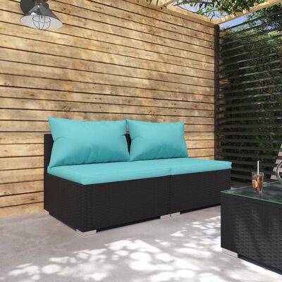 vidaXL Salon de jardin 2 pcs avec coussins Résine tressée Noir