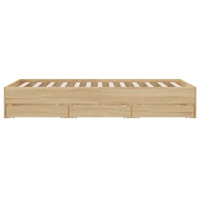 vidaXL Cadre de lit et tiroirs chêne sonoma 135x190 cm bois ingénierie