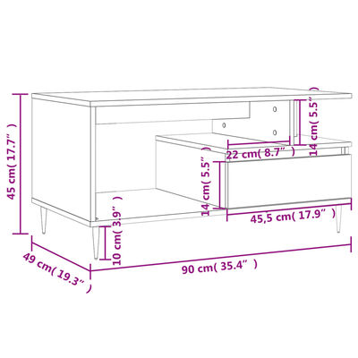 vidaXL Table basse Sonoma gris 90x49x45 cm Bois d'ingénierie