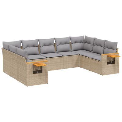 vidaXL Salon de jardin avec coussins 9 pcs beige résine tressée