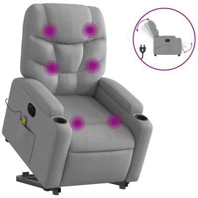 vidaXL Fauteuil inclinable de massage électrique Gris clair Tissu