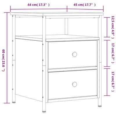 vidaXL Tables de chevet 2 pcs chêne marron 44x45x60 cm bois ingénierie