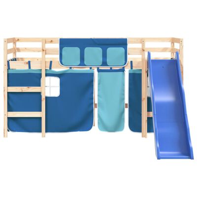 vidaXL Lit mezzanine enfants et rideaux bleu 90x190cm bois pin massif