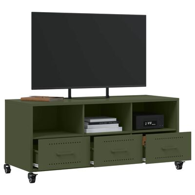 vidaXL Meuble TV vert olive 100,5x39x43,5 cm acier