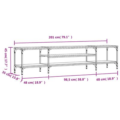 vidaXL Meuble TV chêne fumé 201x35x45 cm bois d'ingénierie et fer