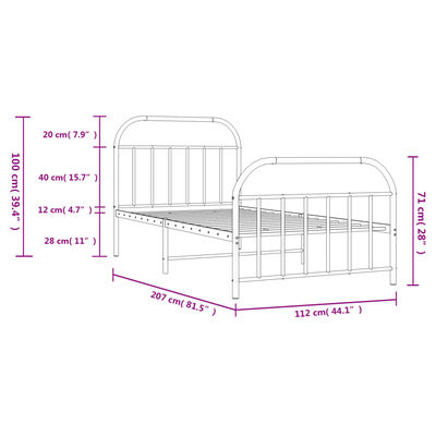 vidaXL Cadre de lit métal sans matelas et pied de lit blanc 107x203 cm