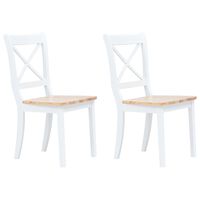 vidaXL Chaises à manger lot de 2 blanc et naturel bois hévéa massif