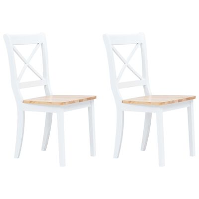 vidaXL Chaises à manger lot de 2 blanc et naturel bois hévéa massif