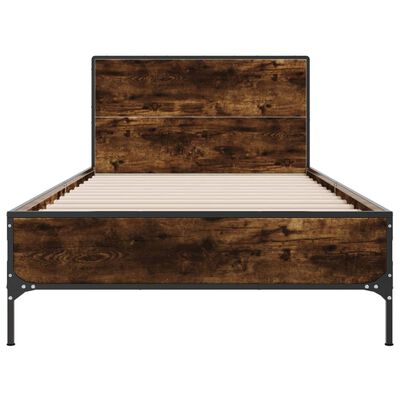 vidaXL Cadre de lit chêne fumé 90x190 cm bois d'ingénierie et métal