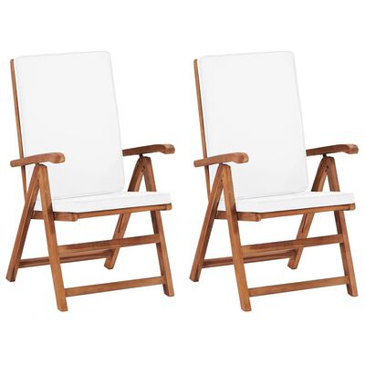 vidaXL Chaises inclinables lot de 2 avec coussins Teck solide Crème