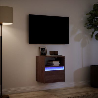 vidaXL Meuble TV mural avec lumières LED chêne marron 41x31x45 cm