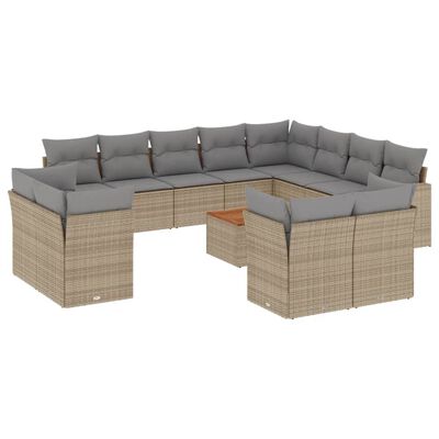 vidaXL Salon de jardin et coussins 13 pcs mélange beige résine tressée