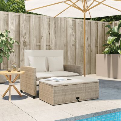 vidaXL Canapé de jardin avec coussins 2 places beige résine tressée