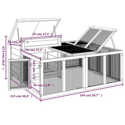 vidaXL Clapier moka 144x123x67,5 cm bois de pin massif