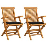 vidaXL Chaises de jardin et coussins noir lot de 2 Bois de teck massif