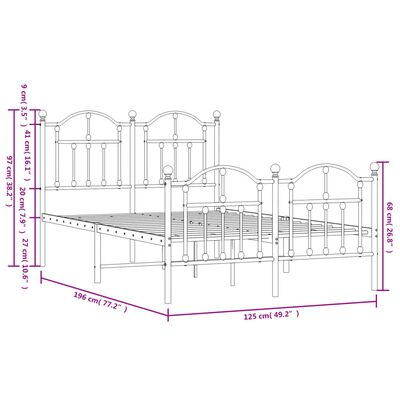 vidaXL Cadre de lit métal sans matelas avec pied de lit noir 120x190cm