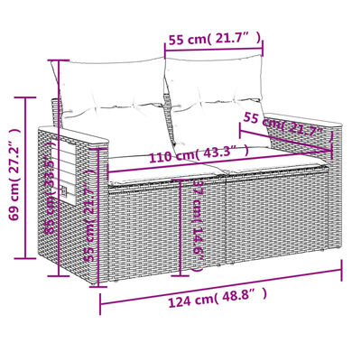 vidaXL Salon de jardin avec coussins 7 pcs gris résine tressée