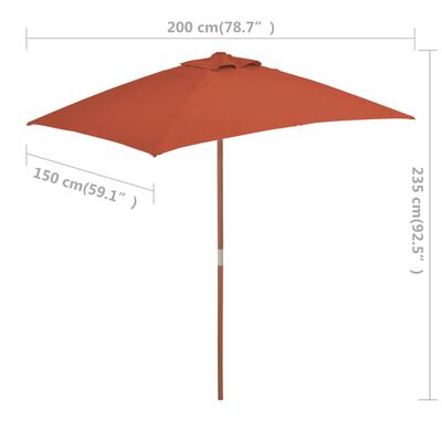 vidaXL Parasol d'extérieur avec mât en bois 150x200 cm Terre cuite