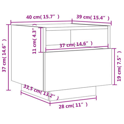 vidaXL Table de chevet avec lumières LED sonoma gris 40x39x37 cm