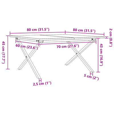 vidaXL Table basse cadre en X 80x80x45 cm bois de pin massif et acier