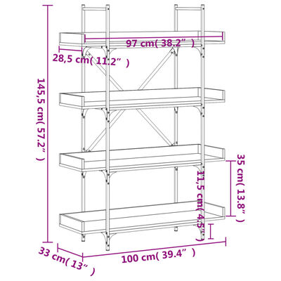 vidaXL Bibliothèque à 4 niveaux chêne sonoma 100x33x145,5 cm