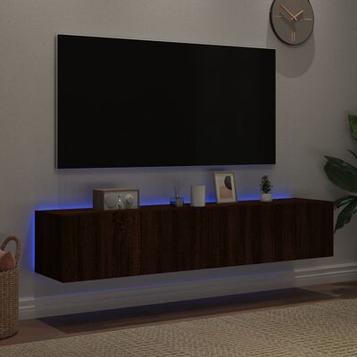 vidaXL Meubles TV muraux lumières LED 2 pcs chêne marron 80x35x31 cm