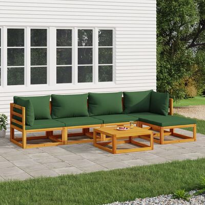 vidaXL Salon de jardin 6 pcs avec coussins vert bois massif