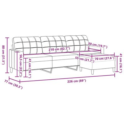 vidaXL Canapé à 3 places avec repose-pieds Gris clair 210 cm Tissu