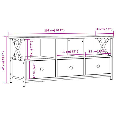 vidaXL Meuble TV noir 102x33x45 cm bois d'ingénierie et fer