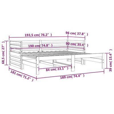 vidaXL Lit coulissant sans matelas blanc 2x(90x190) cm