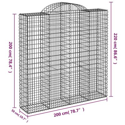 vidaXL Paniers à gabions arqués 14 pcs 200x50x200/220 cm Fer galvanisé