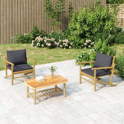 vidaXL Chaises de jardin lot de 2 avec coussins gris foncé bambou