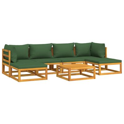 vidaXL Salon de jardin 7 pcs avec coussins vert bois massif