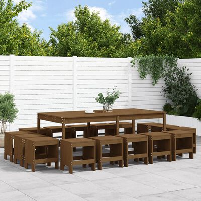 vidaXL Ensemble à manger de jardin 17 pcs marron miel bois pin massif