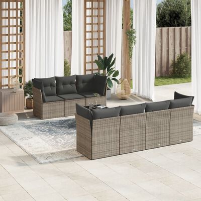 vidaXL Salon de jardin 8 pcs avec coussins gris résine tressée