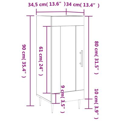 vidaXL Buffet Chêne fumé 34,5x34x90 cm Bois d'ingénierie