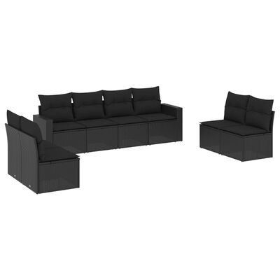 vidaXL Salon de jardin 8 pcs avec coussins noir résine tressée