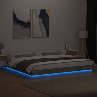 vidaXL Cadre de lit avec lumières LED gris béton 180x200 cm