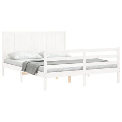 vidaXL Cadre de lit avec tête de lit blanc King Size bois massif