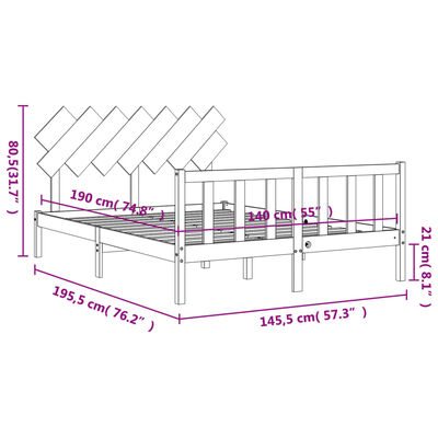 vidaXL Cadre de lit avec tête de lit 140x190 cm bois massif