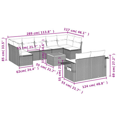 vidaXL Salon de jardin 10 pcs avec coussins noir résine tressée