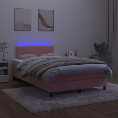 vidaXL Sommier à lattes de lit avec matelas LED Rose 120x200cm Velours