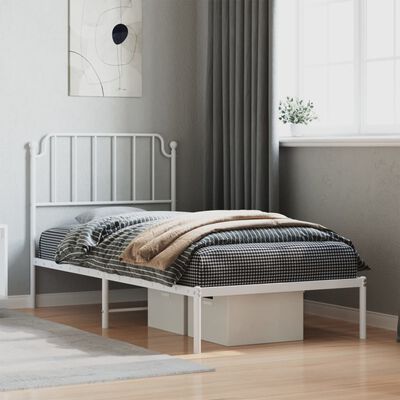 vidaXL Cadre de lit métal sans matelas avec tête de lit blanc 90x190cm