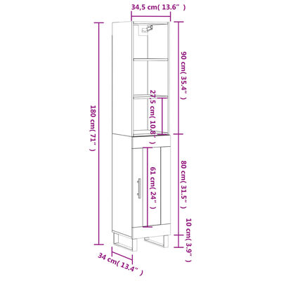 vidaXL Buffet haut Noir 34,5x34x180 cm Bois d'ingénierie