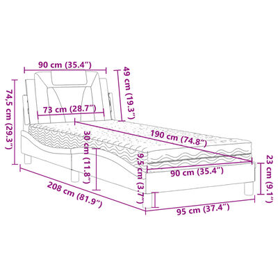 vidaXL Lit avec matelas blanc et noir 90x190 cm similicuir