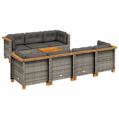 vidaXL Salon de jardin 8 pcs avec coussins gris résine tressée