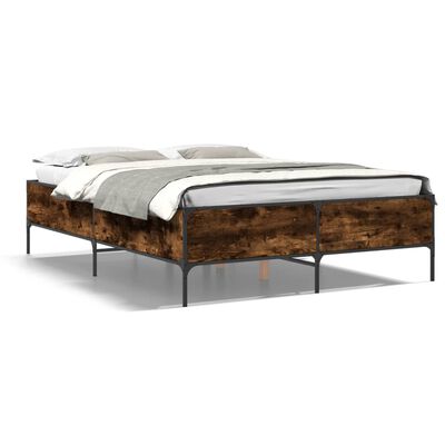 vidaXL Cadre de lit chêne fumé 140x190 cm bois d'ingénierie et métal