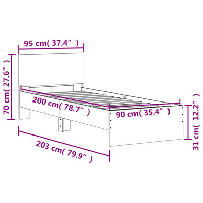 vidaXL Cadre de lit tête de lit et lumières LED sonoma gris 90x200 cm