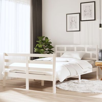 vidaXL Cadre de lit Blanc 135x190 cm Double Bois massif